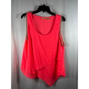 New Glory Coral Pink Beaded Strap‎ Asymmetrical Hem Tank Top Women's XL